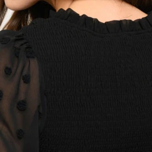 Contemporary Smock Long Sleeved Blouse Top Black - Picture 5 of 5